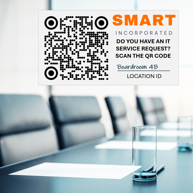 Smart Incorporated boardroom QR code for IT service requests at Boardroom 4B
